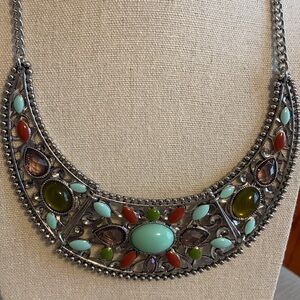 Premier Designs Candy Coated Necklace Bib Style Acrylic Silver Tone